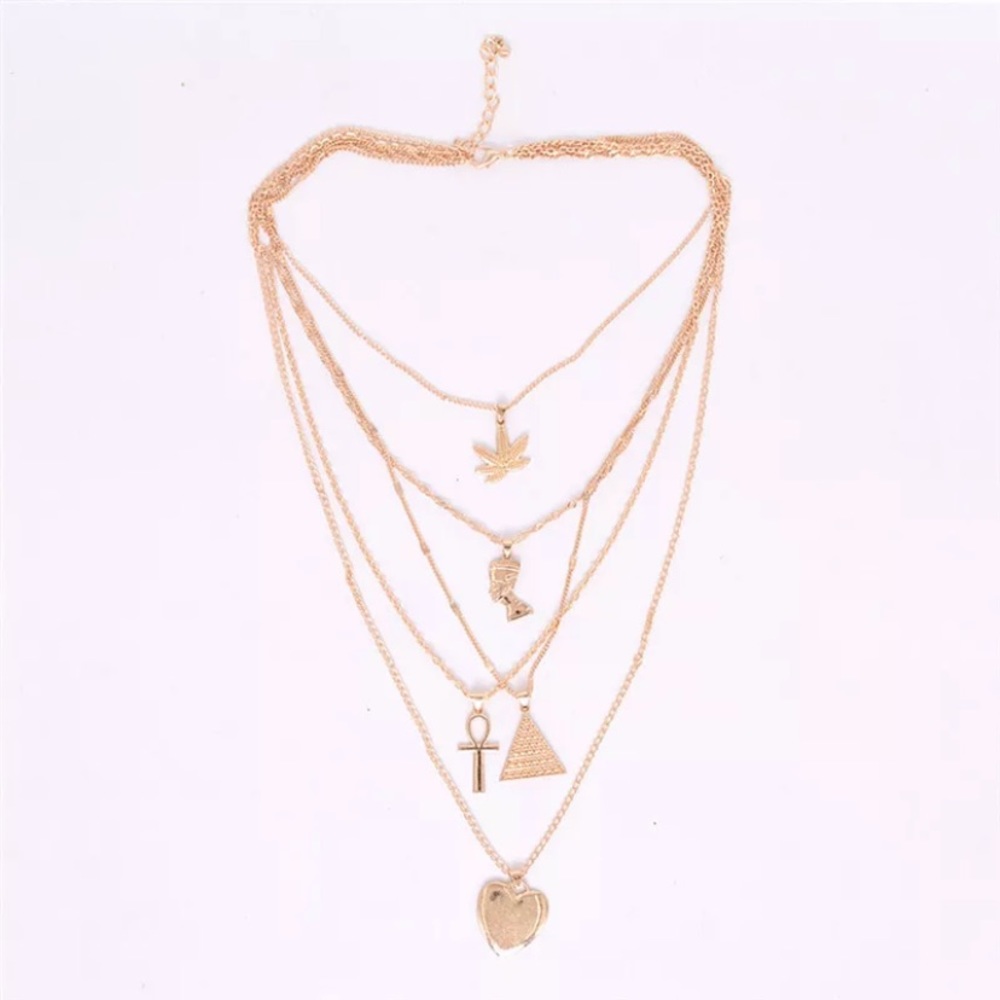 Golden Multilayer Statement Necklace - Picture 3 of 5